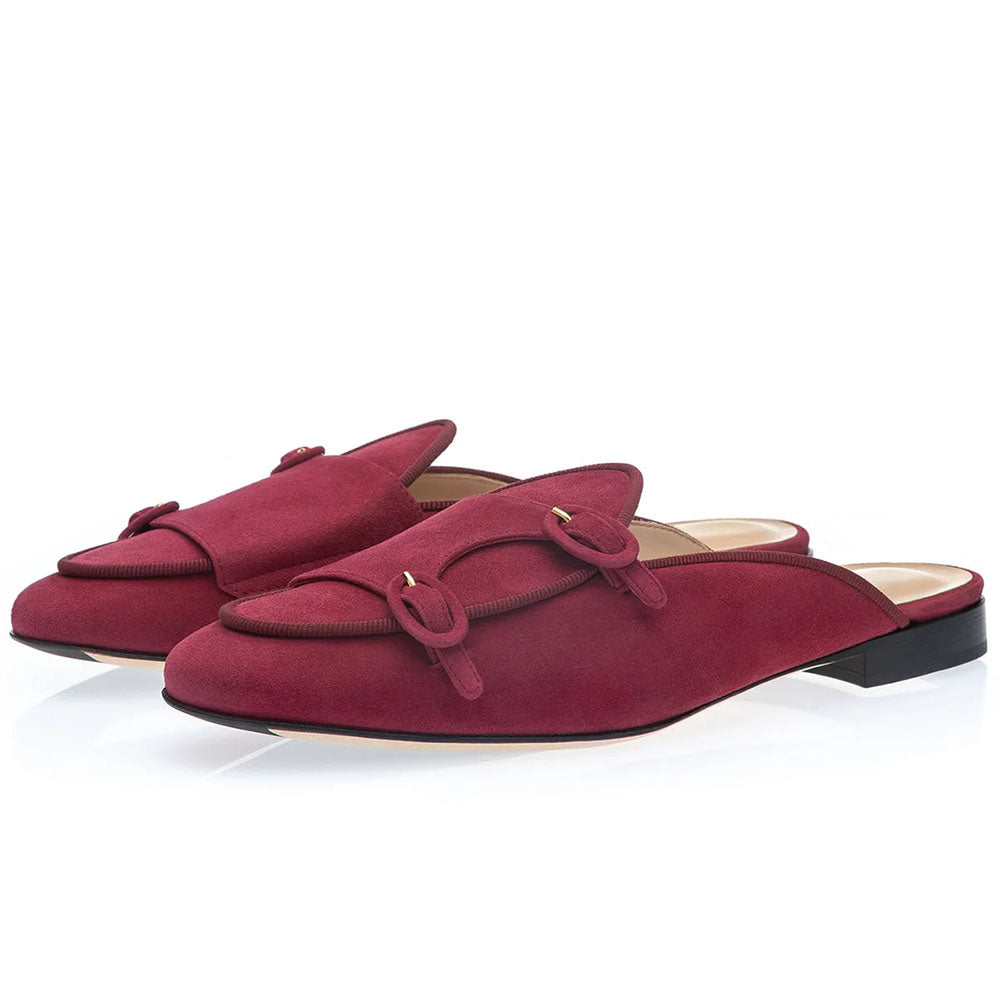 Superglamourous Women's Tangerine 7 Suede Double Buckle Mule Cherry