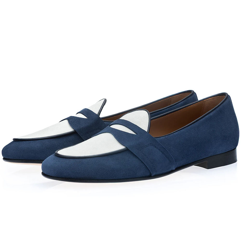 Superglamourous Tangerine 9.3 Velukid Suede Belgian Loafers Blue