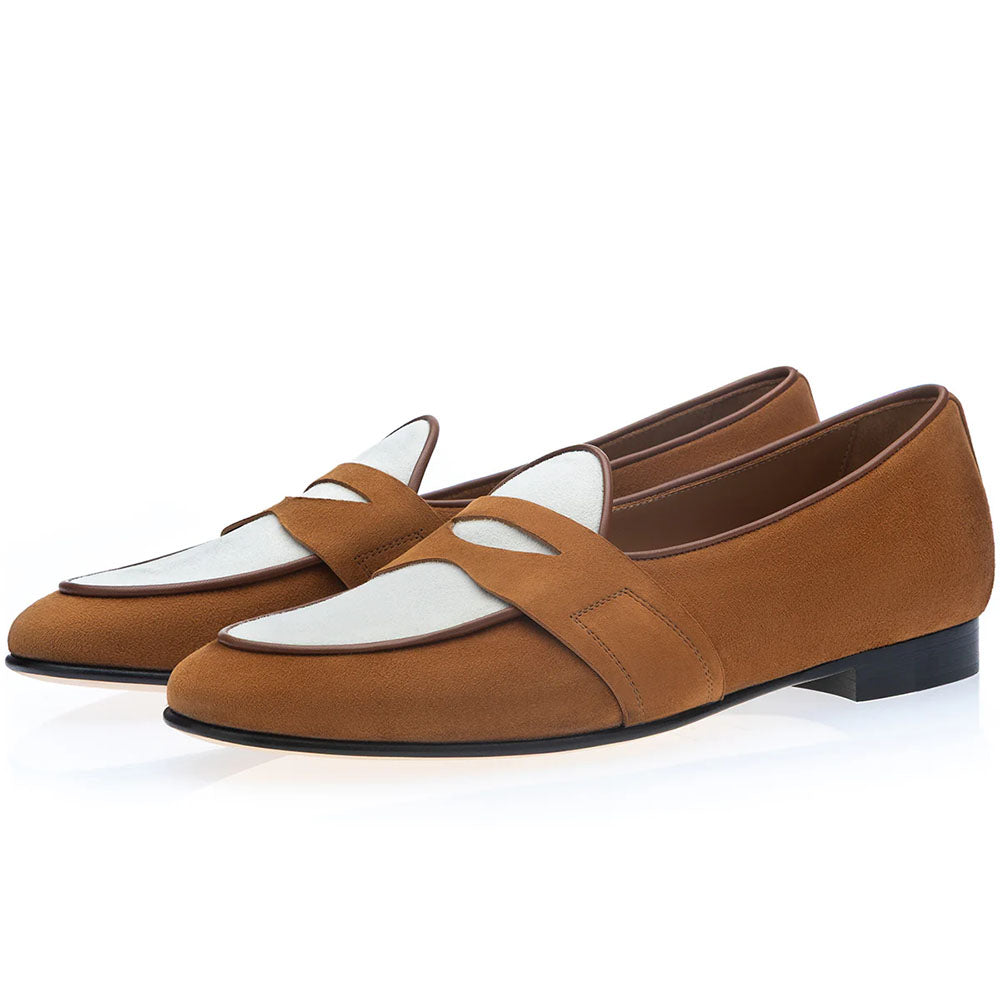 Superglamourous Tangerine 9.3 Velukid Suede Belgian Loafers Cognac