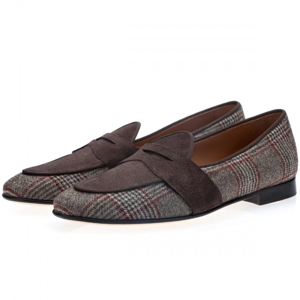 Superglamourous Tangerine 9 Tartan Belgian Loafers Cocoa