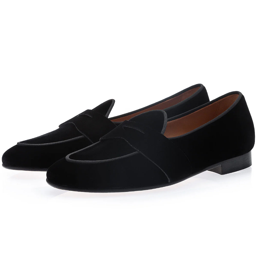 Superglamourous Tangerine  Velour Belgian Loafers Black