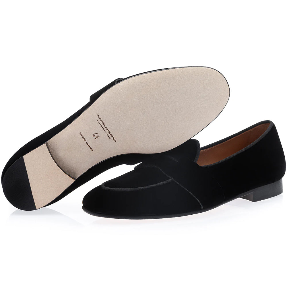 Superglamourous Tangerine  Velour Belgian Loafers Black