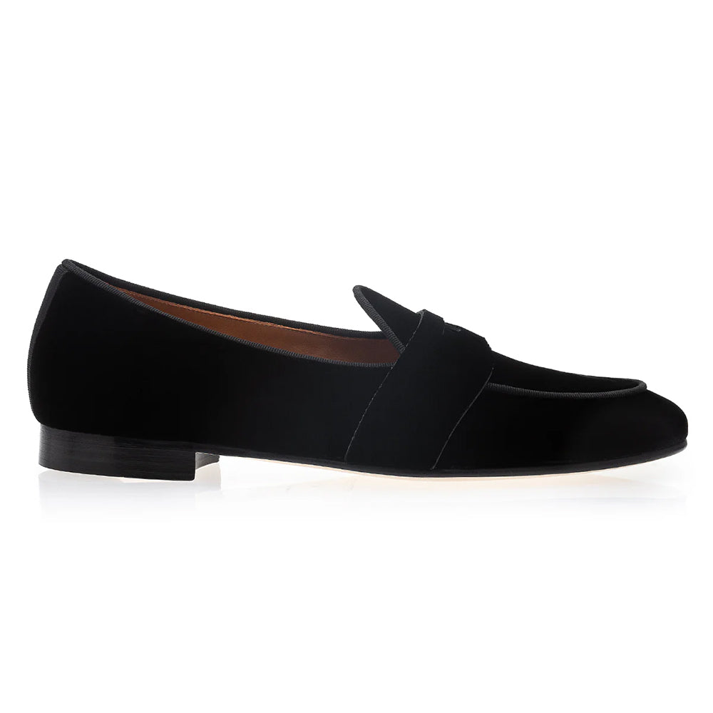 Superglamourous Tangerine  Velour Belgian Loafers Black