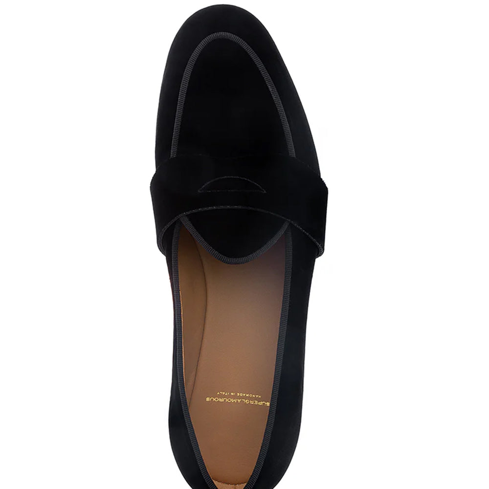 Superglamourous Tangerine  Velour Belgian Loafers Black