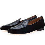 Superglamourous Tangerine Crocodile / Suede Belgian Loafers Black