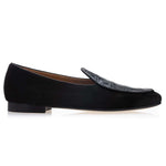 Superglamourous Tangerine Crocodile / Suede Belgian Loafers Black