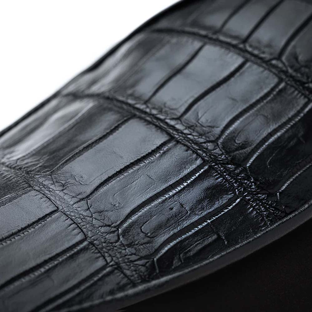 Superglamourous Tangerine Crocodile / Suede Belgian Loafers Black