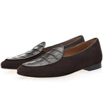 Superglamourous Tangerine Crocodile / Suede Belgian Loafers Cocoa