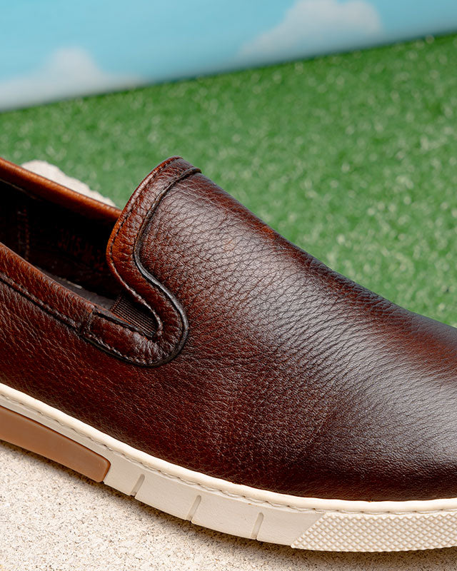 TB Phelps SoHo Deerskin Slip-On Sneakers Chestnut