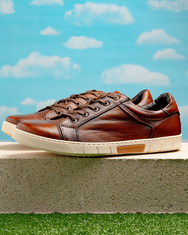 TB Phelps Tribeca Deerskin Lace-Up Sneakers Chestnut