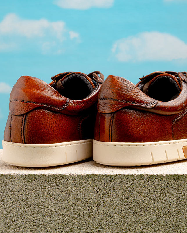 TB Phelps Tribeca Deerskin Lace-Up Sneakers Chestnut