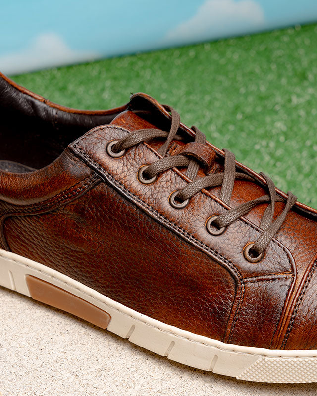 TB Phelps Tribeca Deerskin Lace-Up Sneakers Chestnut
