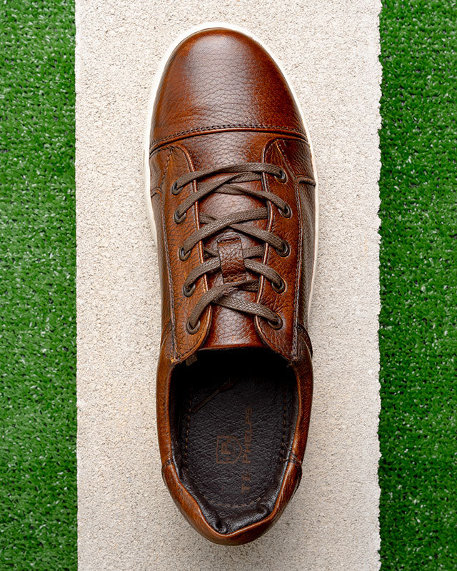 TB Phelps Tribeca Deerskin Lace-Up Sneakers Chestnut