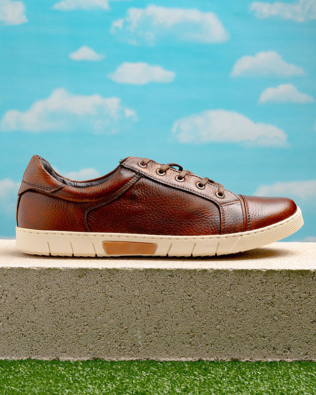 TB Phelps Tribeca Deerskin Lace-Up Sneakers Chestnut