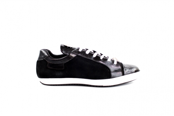 Belvedere Toro Crocodile & Soft Calfskin Sneakers Black