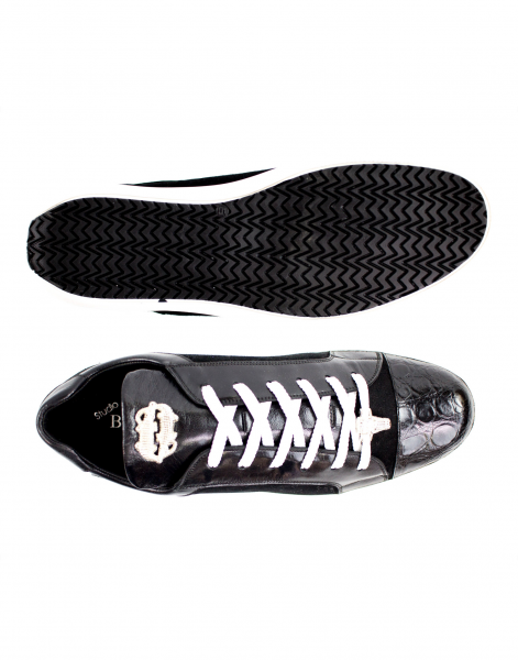 Belvedere Toro Crocodile & Soft Calfskin Sneakers Black