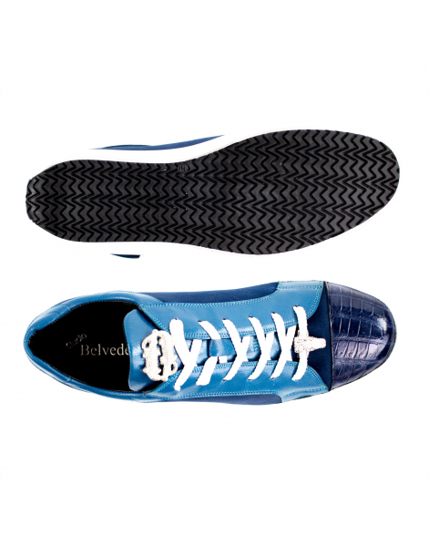 Belvedere Toro Crocodile & Soft Calfskin Sneakers Navy