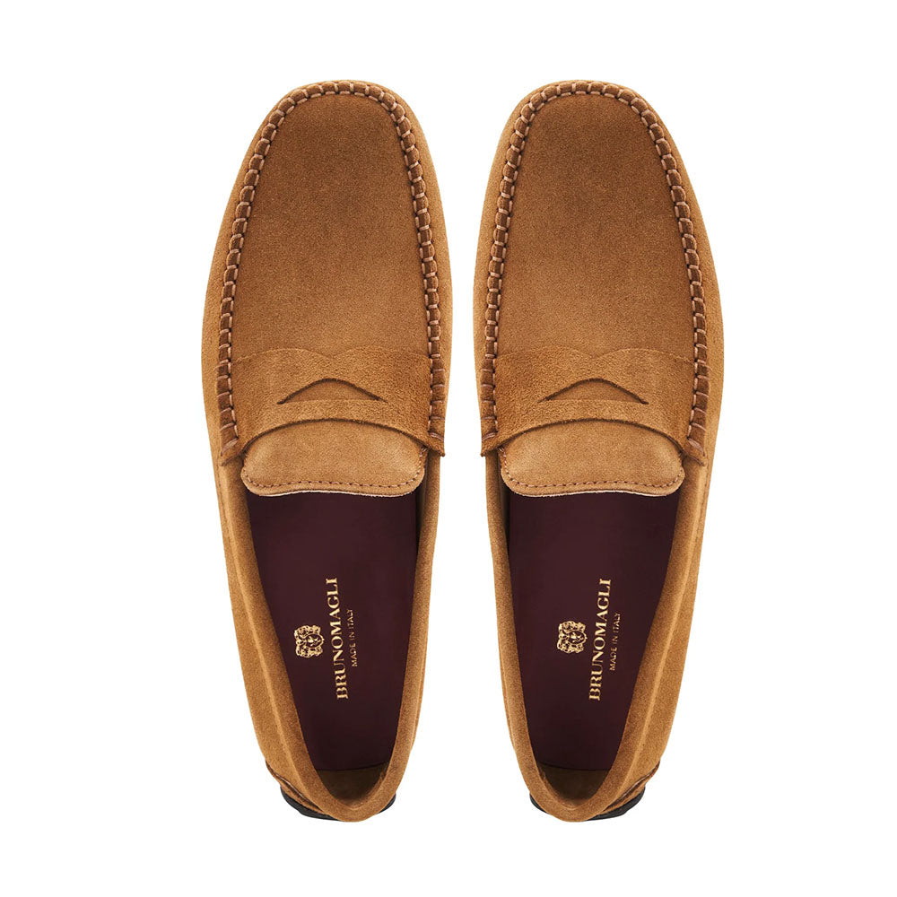 Bruno Magli Taranto Suede Penny Driver Cognac