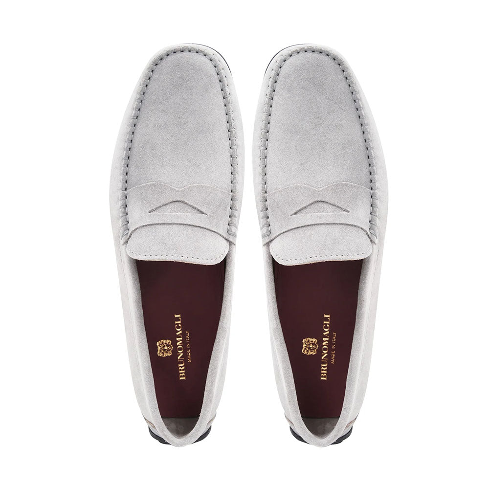Bruno Magli Taranto Suede Penny Driver Light Grey
