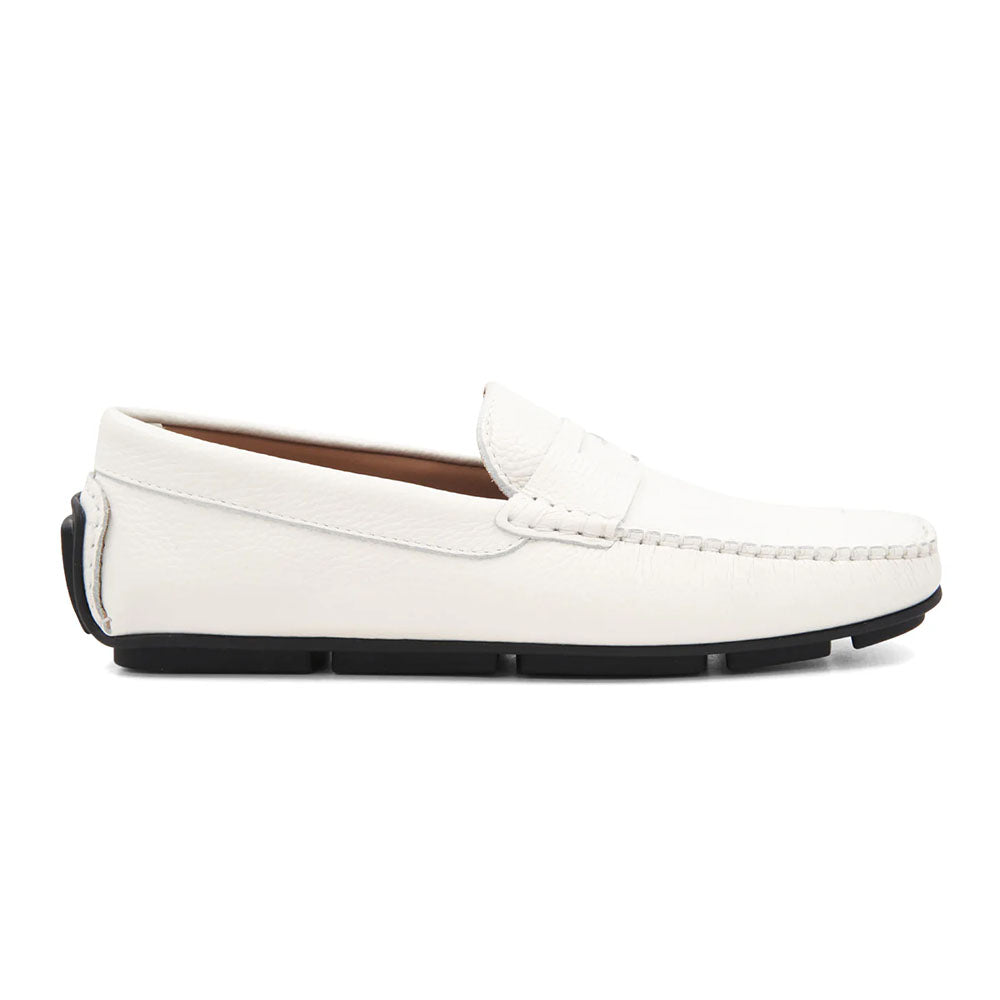 Bruno Magli Taranto Pebble Grain Penny Driver Off-White