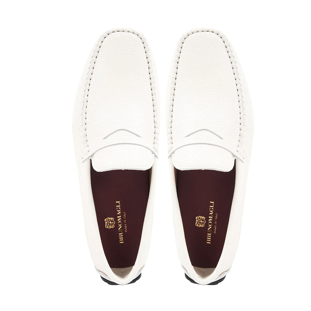 Bruno Magli Taranto Pebble Grain Penny Driver Off-White