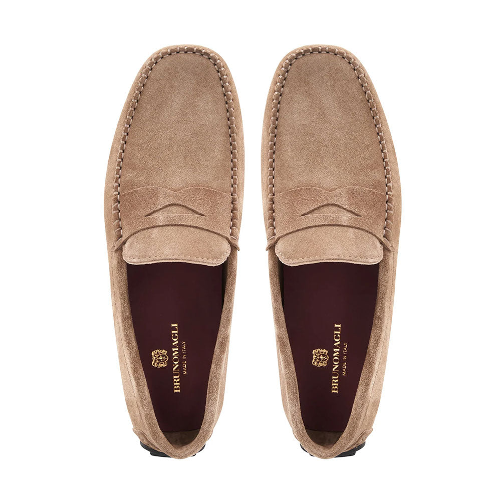 Bruno Magli Taranto Suede Penny Driver Taupe