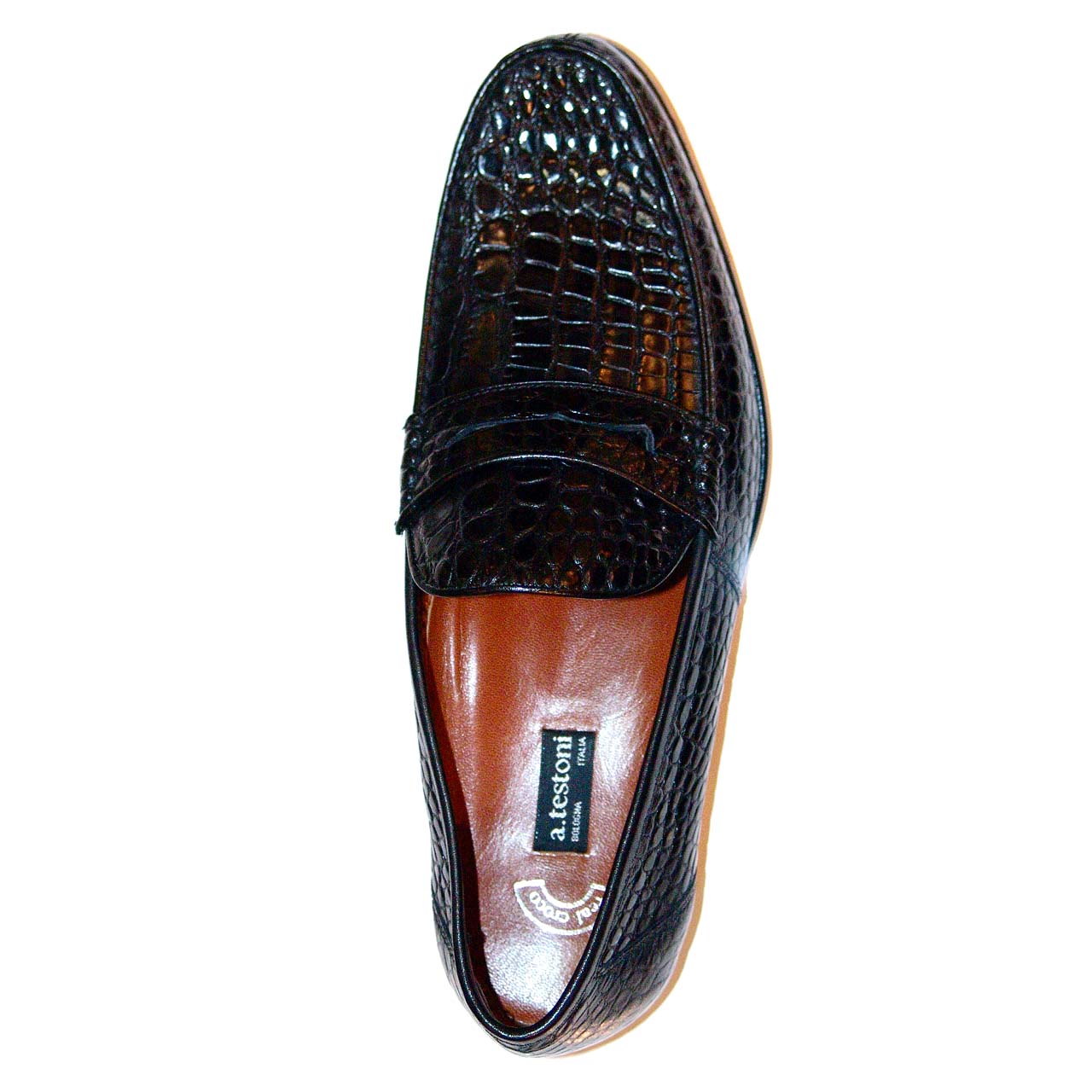 A. Testoni 60082 Alligator Penny Loafer