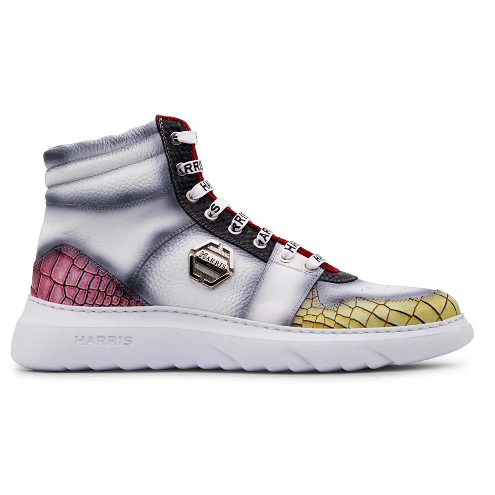 Harris Firenze 1913 Crocodile Print High Top Sneakers White