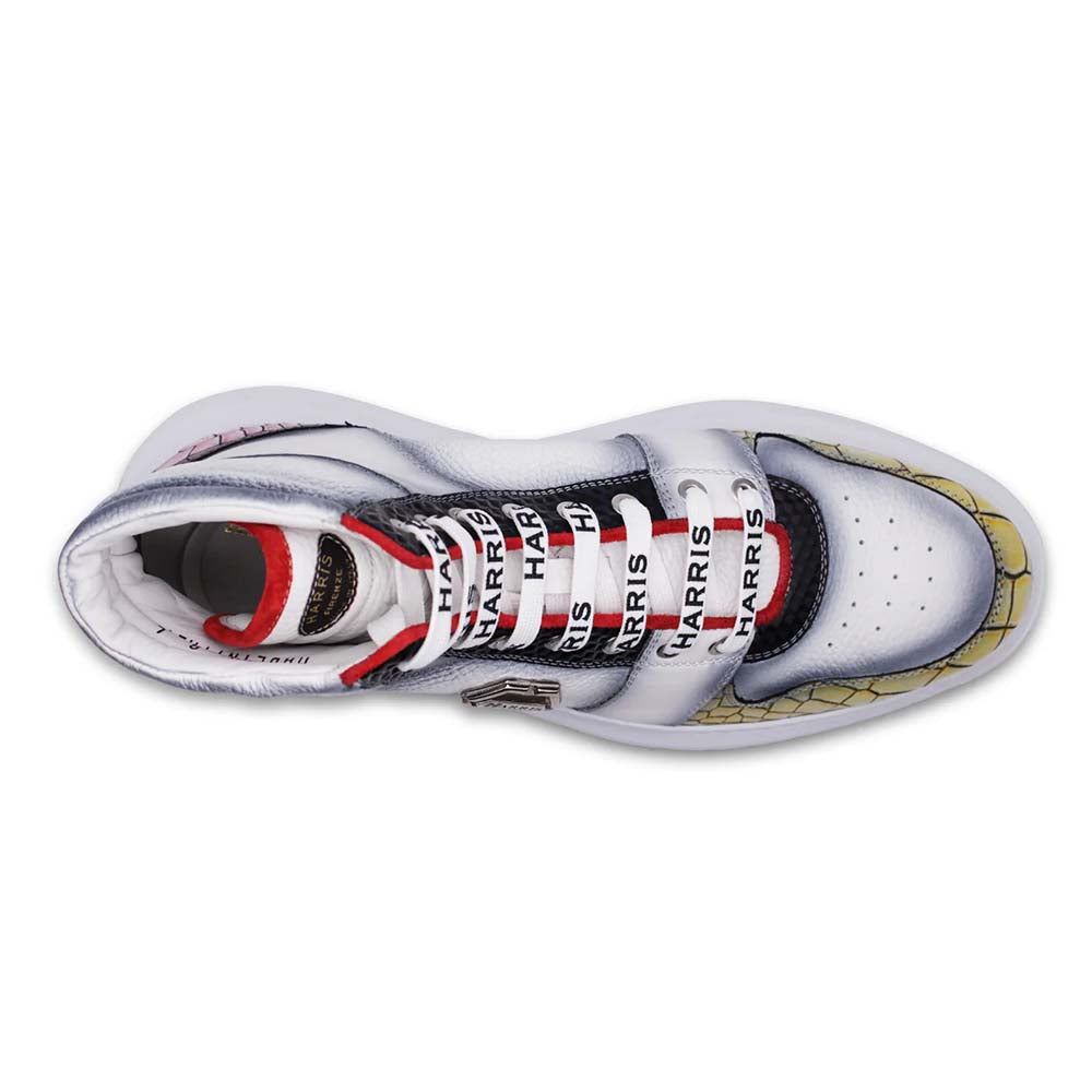 Harris Firenze 1913 Crocodile Print High Top Sneakers White