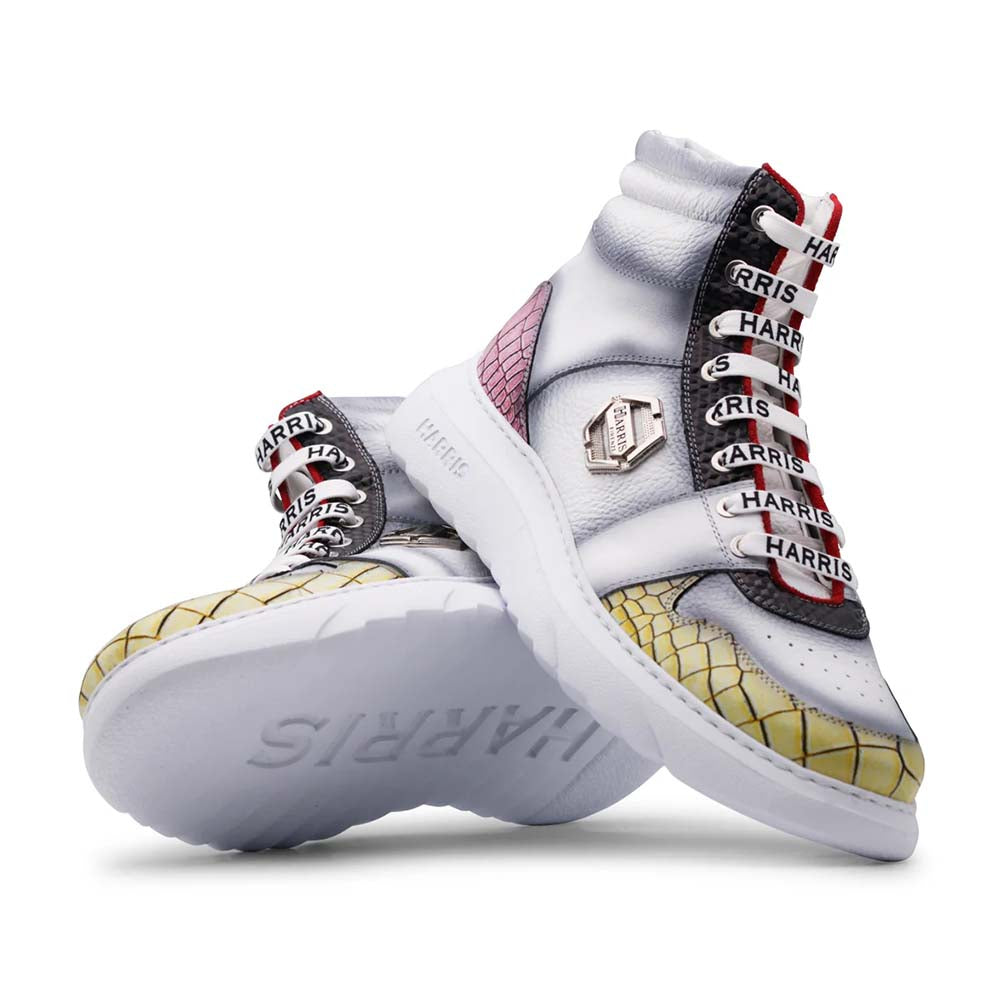 Harris Firenze 1913 Crocodile Print High Top Sneakers White