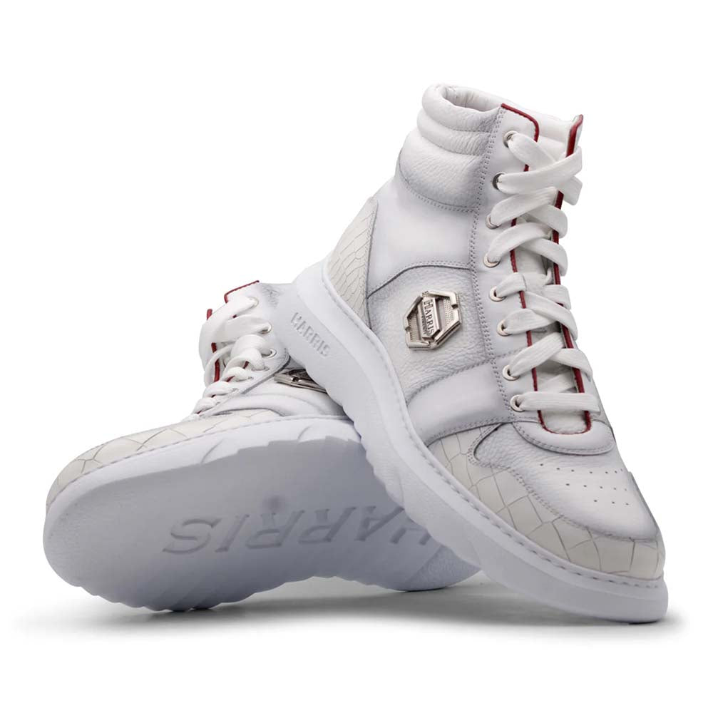Harris Firenze 1913 Crocodile Print High Top Sneakers White