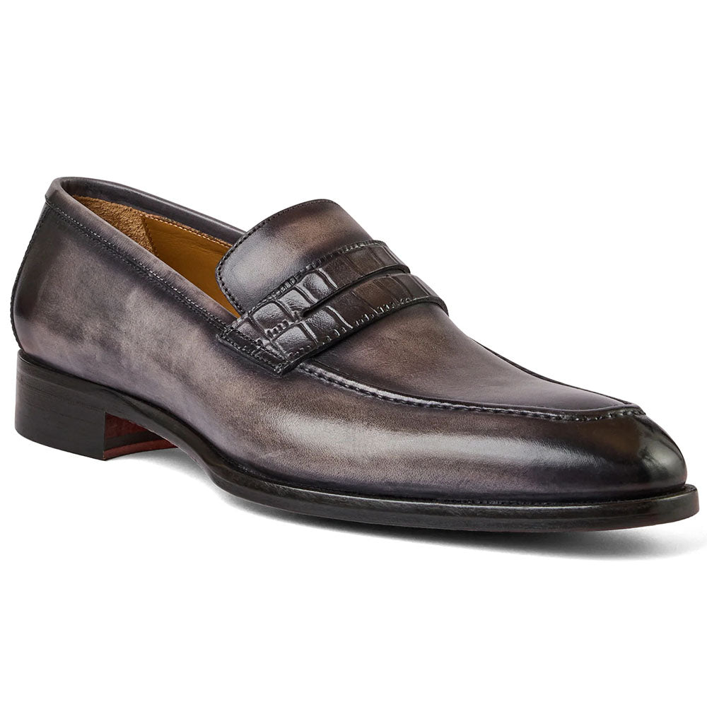 Bruno Magli Emilio Italian Calfskin & Crocodile Embossed Loafer Brown
