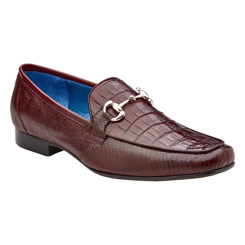 Belvedere Udine Genuine Caiman & Lizard Loafers Burgundy