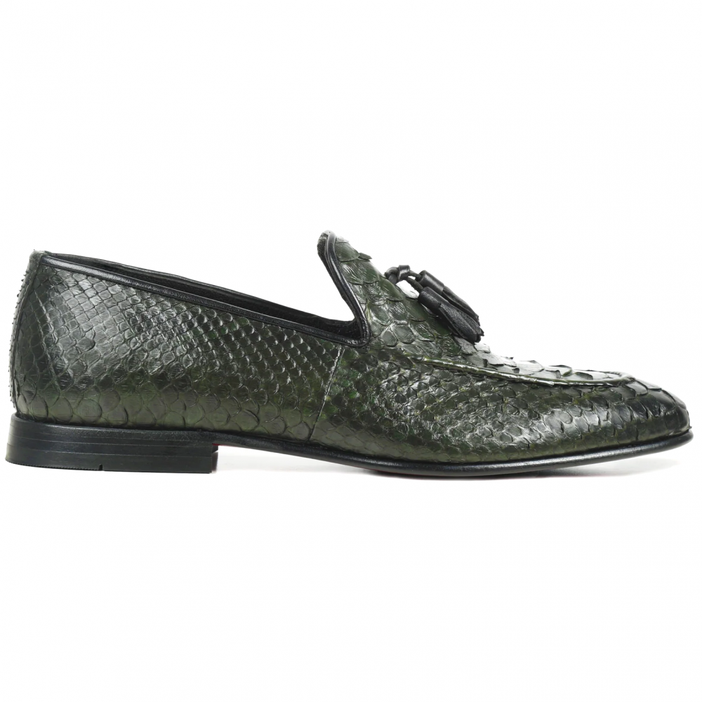 Vinci Leather The Bethesda Python Tassel Loafers Green (18621 Y-1)