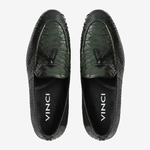 Vinci Leather The Bethesda Python Tassel Loafers Green (18621 Y-1)