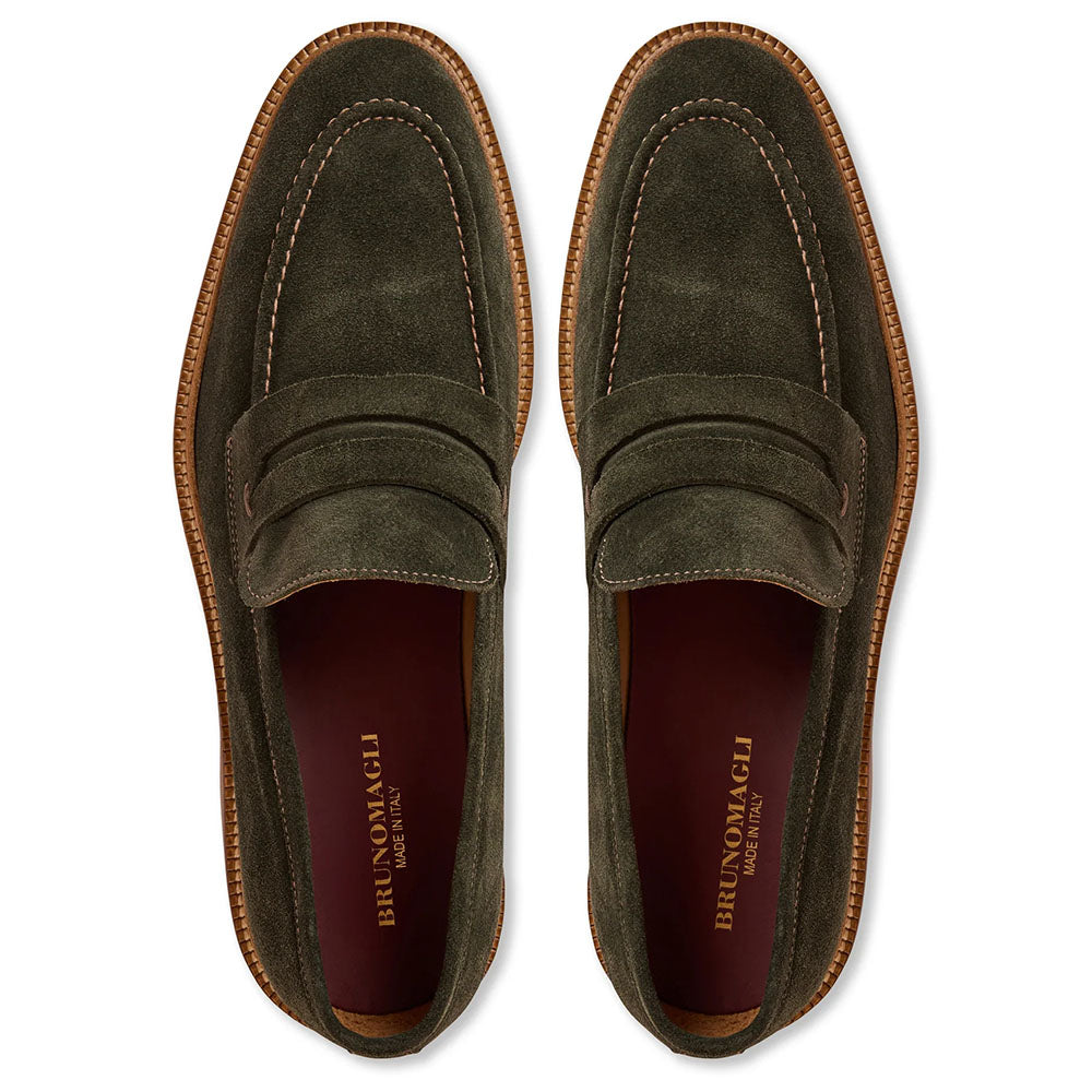 Bruno Magli Venezia Italian Suede Penny Loafer Olive
