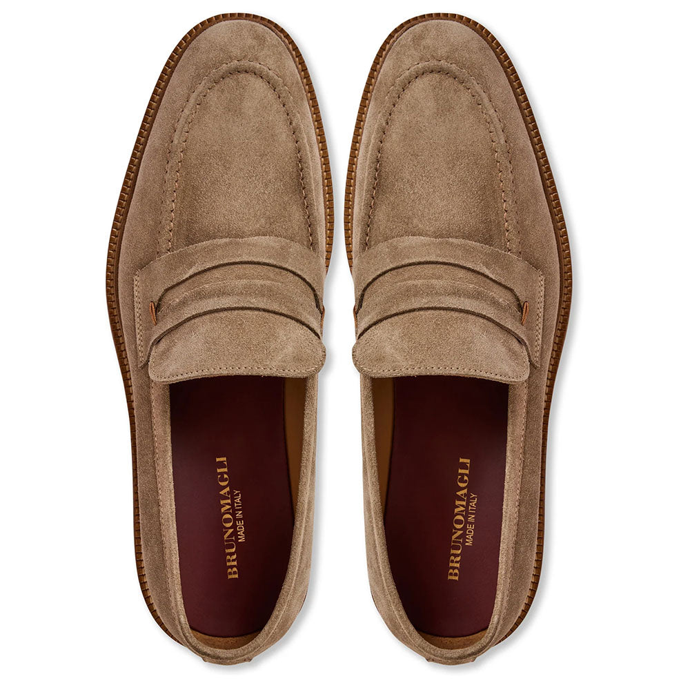 Bruno Magli Venezia Italian Suede Penny Loafer Taupe