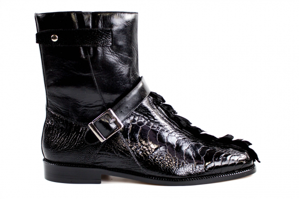 Belvedere Vibo Hornback & Ostrich Boots Black