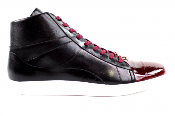 Belvedere Vitale Eel & Calfskin High Top Sneakers Dark Burgundy / Black
