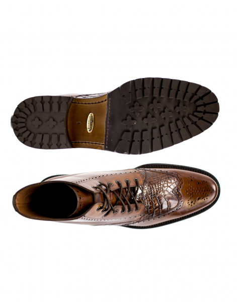 Belvedere Vito Calfskin & Alligator Wingtip Boots Antique Almond