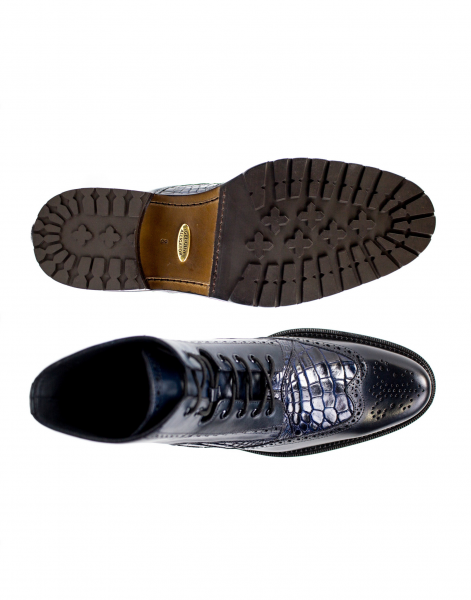 Belvedere Vito Calfskin & Alligator Wingtip Boots Antique Navy