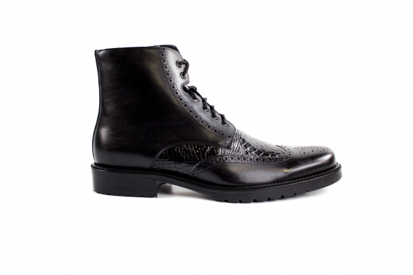 Belvedere Vito Calfskin & Alligator Wingtip Boots Black