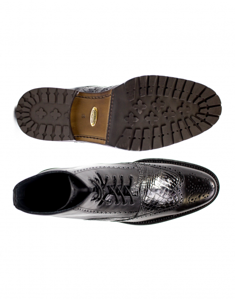 Belvedere Vito Calfskin & Alligator Wingtip Boots Black