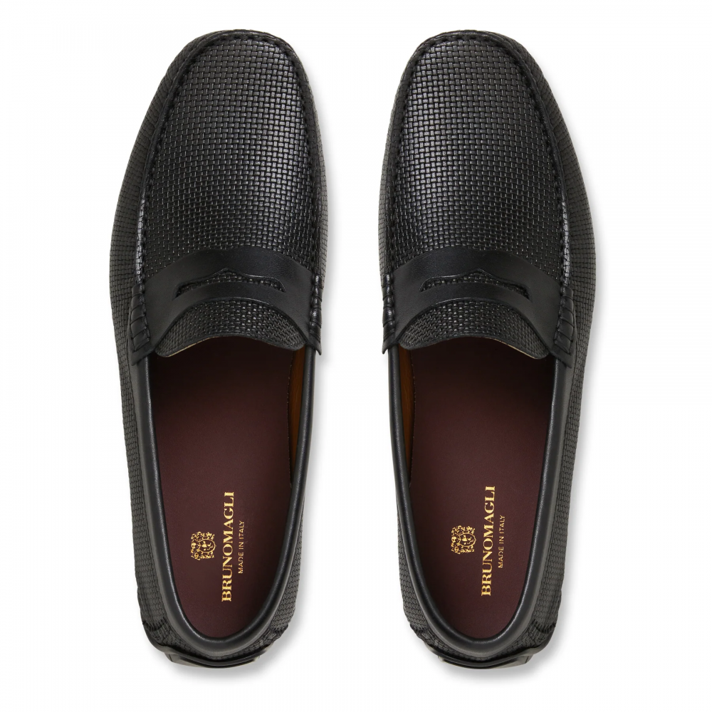 Bruno Magli Xane Woven Leather Casual Slip-on Driving Moccasin Black