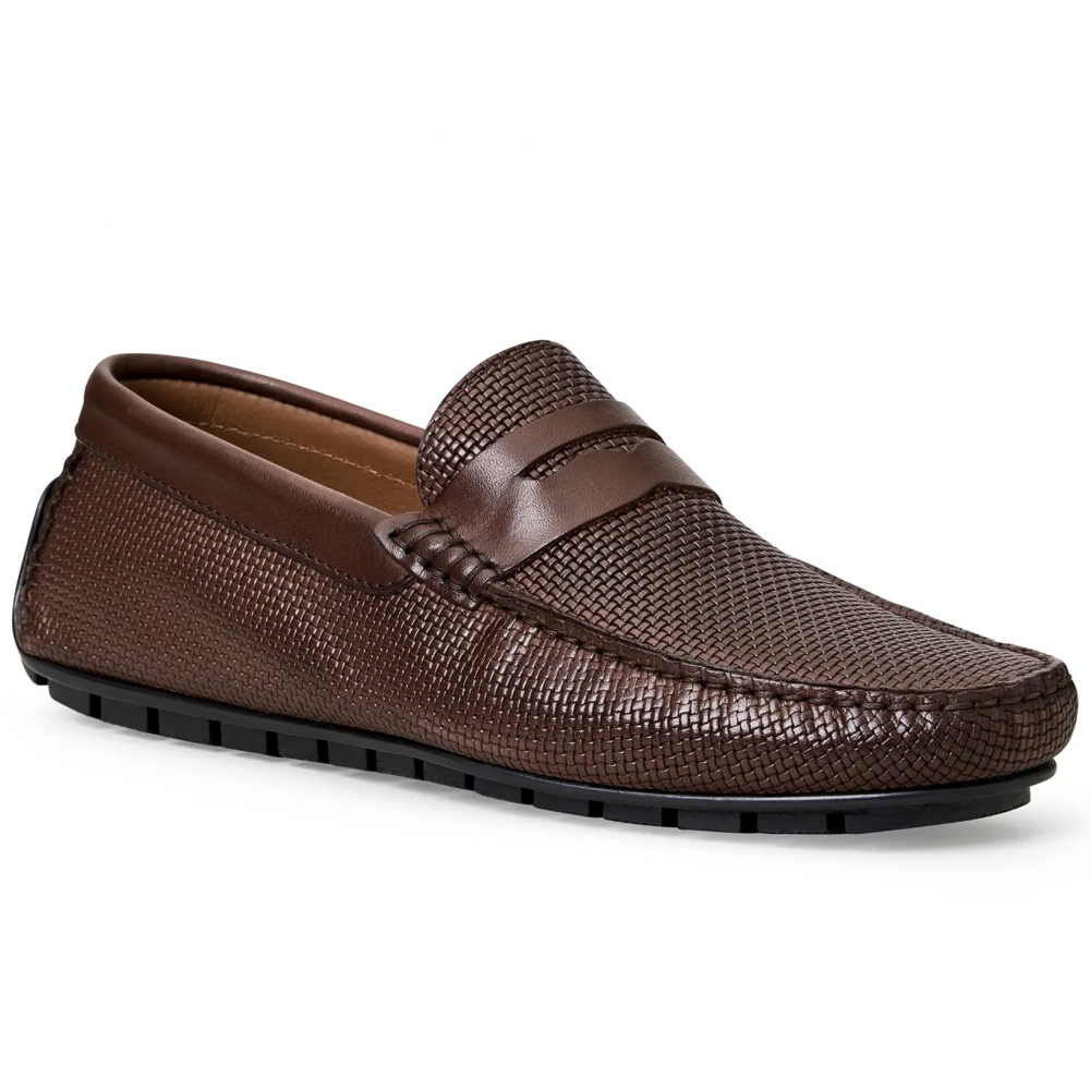 Bruno Magli Xane Woven Leather Casual Slip-on Driving Moccasin Brown