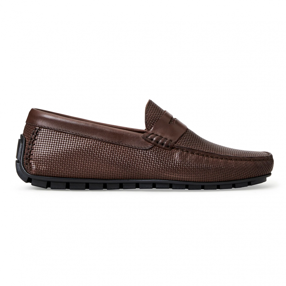 Bruno Magli Xane Woven Leather Casual Slip-on Driving Moccasin Brown