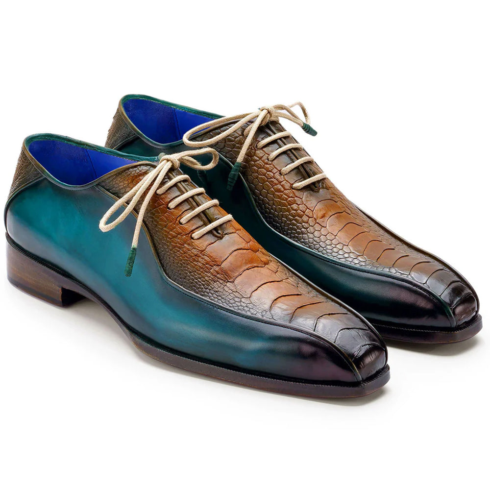 Paul Parkman Genuine Ostrich Leg Bicycle Toe Oxfords Green & Brown