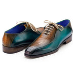 Paul Parkman Genuine Ostrich Leg Bicycle Toe Oxfords Green & Brown