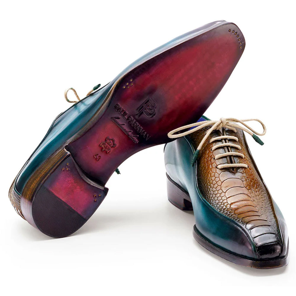 Paul Parkman Genuine Ostrich Leg Bicycle Toe Oxfords Green & Brown