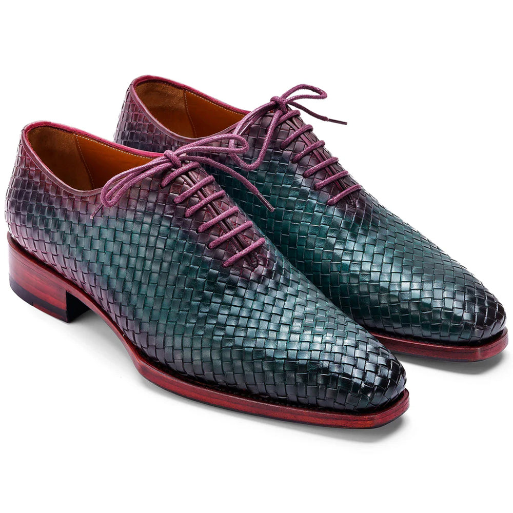 Paul Parkman Woven Leather Oxfords Green & Purple